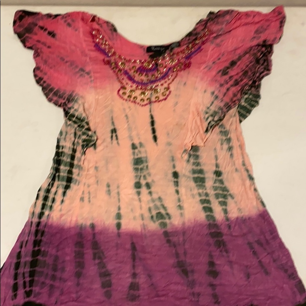 Sequences collar tie dye blouse